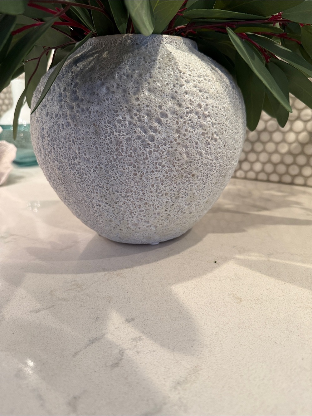 Textured White Decorative Ceramic Vase - Home Art - Picture 7 of 8